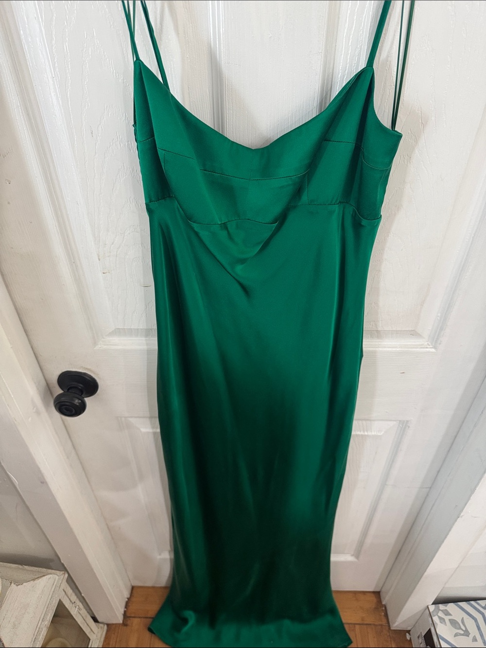 Amanda Uprichard Emerald Green Satin Slip Dress with Double Spaghetti Straps